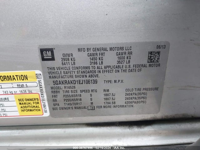 5GAKRAKD1EJ106139 Buick Enclave Convenience