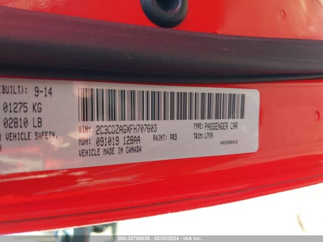 2C3CDZAGXFH707603 Dodge Challenger Sxt