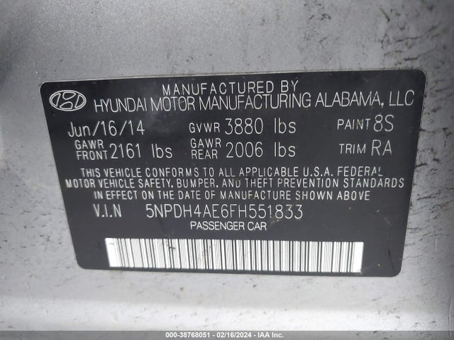 Hyundai ELANTRA SE 2015 5NPDH4AE6FH551833 Image 9