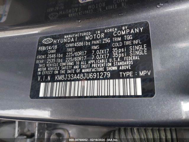 KM8J33A48JU691279 Hyundai TUCSON SEL