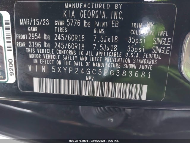 KIA Telluride Lx 2023 5XYP24GC5PG383681 Image 9