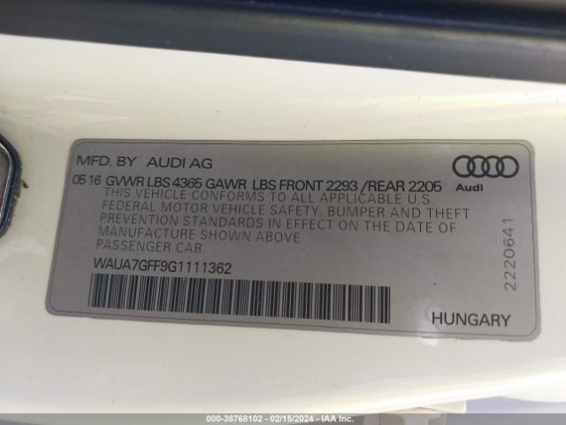 WAUA7GFF9G1111362 Audi A3 1.8t Premium