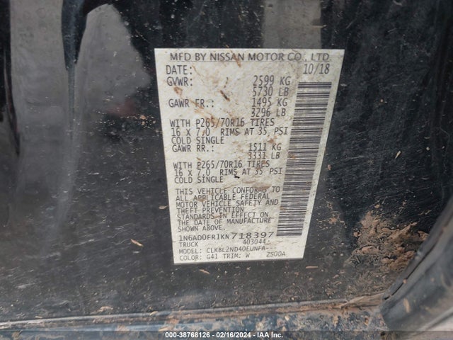 Nissan Frontier Sv 2019 1N6AD0FR1KN718397 Image 9