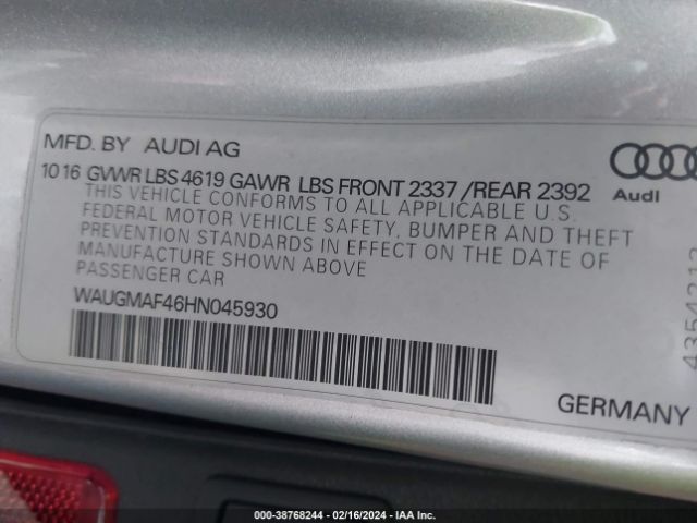 WAUGMAF46HN045930 Audi A4 2.0t Ultra Premium