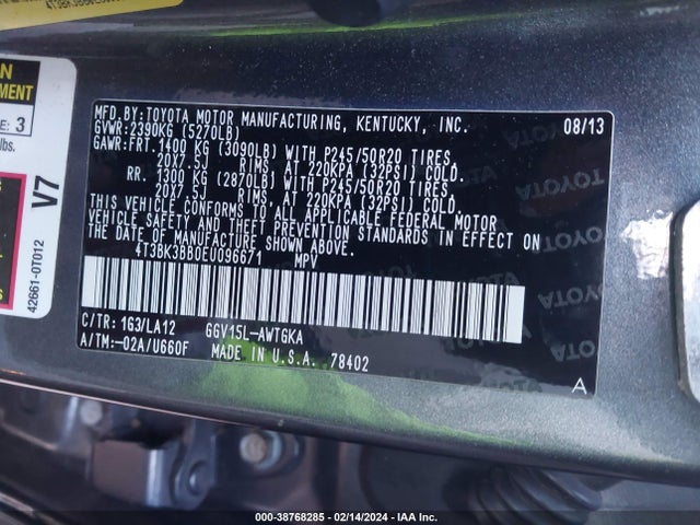 Toyota Venza Limited V6 2014 4T3BK3BB0EU096671 Image 9