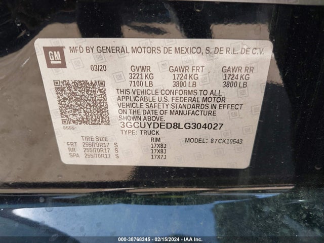 Chevrolet Silverado 1500 2020 3GCUYDED8LG304027 Image 9