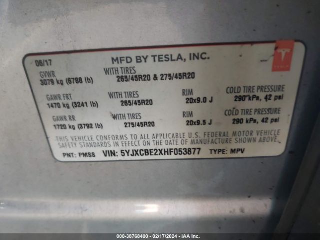 5YJXCBE2XHF053877 Tesla Model X 100d/75d/90d