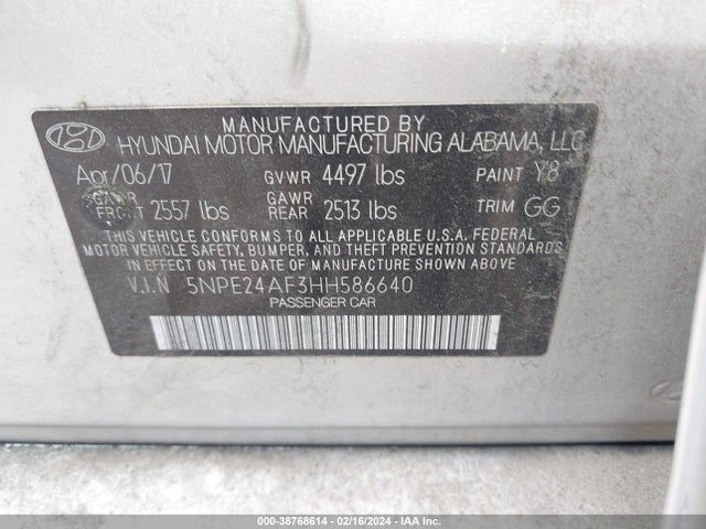Hyundai Sonata 2017 5NPE24AF3HH586640 Image 9