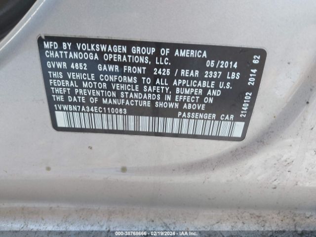 1VWBN7A34EC110063 Volkswagen Passat 2.0l Tdi Se