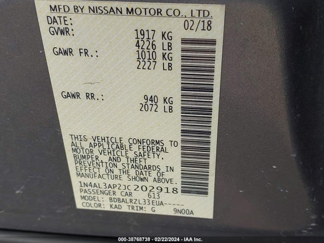 Nissan Altima 2.5 Sl 2018 1N4AL3AP2JC202918 Image 9