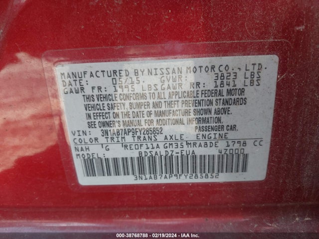Nissan SENTRA SV 2015 3N1AB7AP9FY285852 Image 9