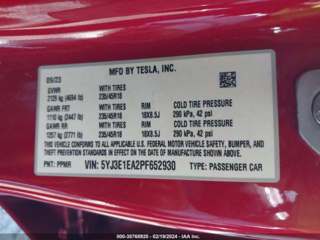5YJ3E1EA2PF652930 Tesla Model 3 Rear-wheel Drive