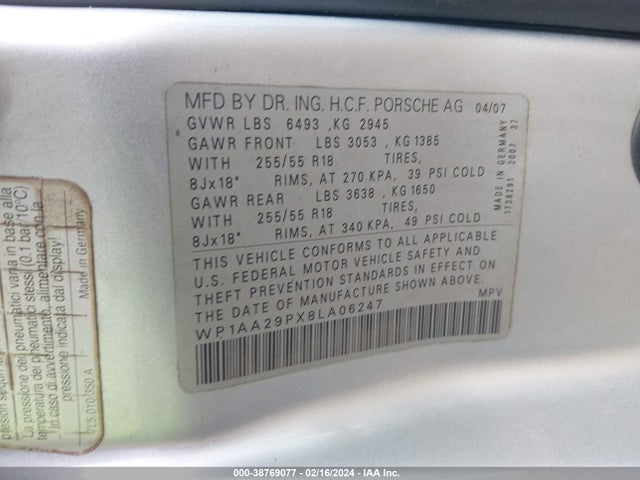 2008 PORSCHE CAYENNE WP1AA29PX8LA06247 Photo 8