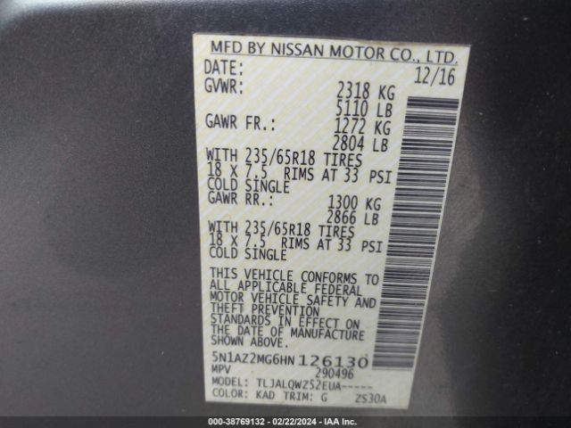 5N1AZ2MG6HN126130 Nissan MURANO SV