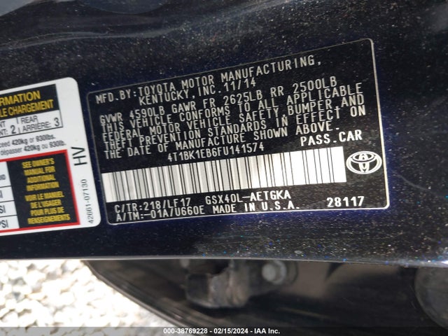 Toyota Avalon Xle Premium 2015 4T1BK1EB6FU141574 Image 9