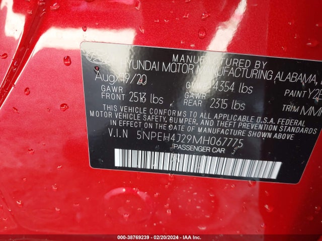 Hyundai Sonata Limited 2021 5NPEH4J29MH067775 Image 9