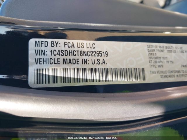 1C4SDHCT8NC226519 Dodge Durango Orange Sport Rwd