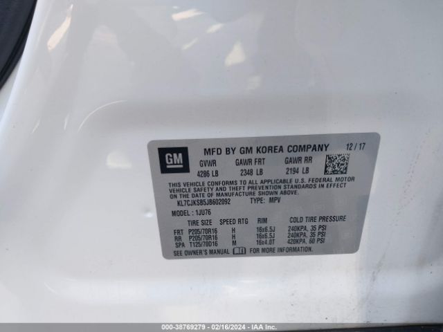 KL7CJKSB5JB602092 Chevrolet TRAX LS