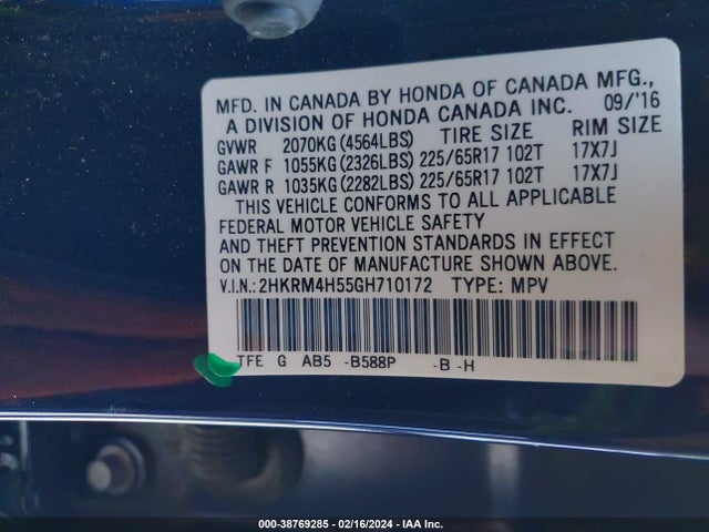 Honda CR-V EX 2016 2HKRM4H55GH710172 Image 9