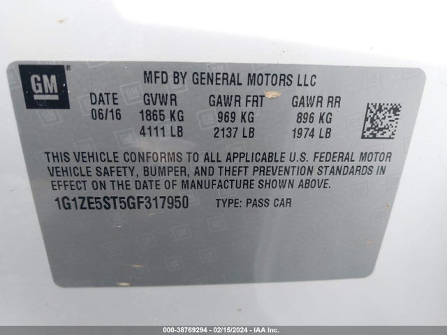 Chevrolet MALIBU 1LT 2016 1G1ZE5ST5GF317950 Image 9