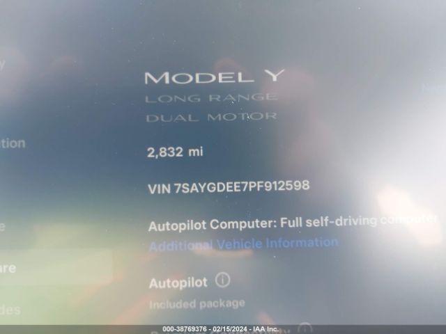7SAYGDEE7PF912598 Tesla Model Y Awd/long Range Dual Motor All-wheel Drive