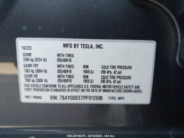 7SAYGDEE7PF912598 Tesla Model Y Awd/long Range Dual Motor All-wheel Drive