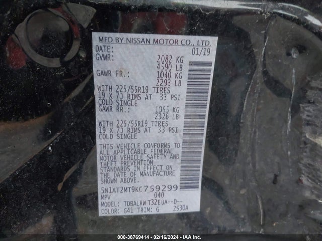 Nissan Rogue Sl 2019 5N1AT2MT9KC759299 Image 9