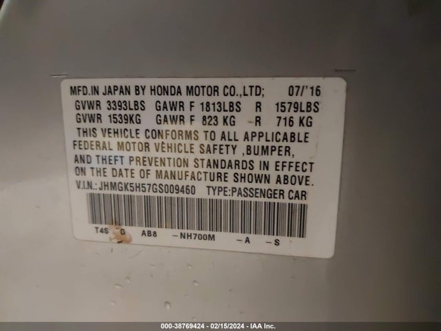Honda FIT LX 2016 JHMGK5H57GS009460 Image 9
