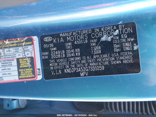KIA SOUL + 2016 KNDJP3A52G7331059 Image 9