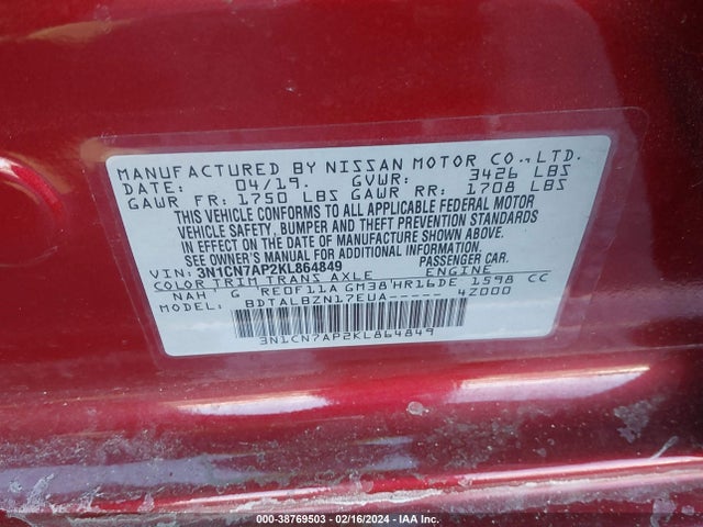 Nissan Versa 1.6 Sv 2019 3N1CN7AP2KL864849 Image 9