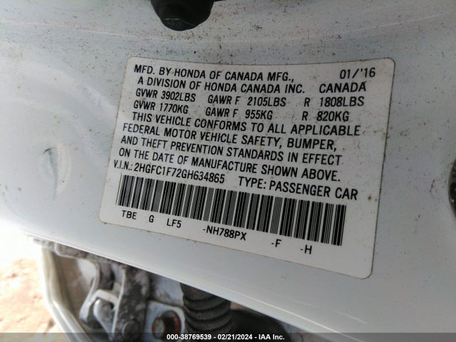 Honda Civic Ex-l 2016 2HGFC1F72GH634865 Image 9