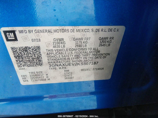 Chevrolet EQUINOX LT 2019 3GNAXUEV2KS507187 Image 9