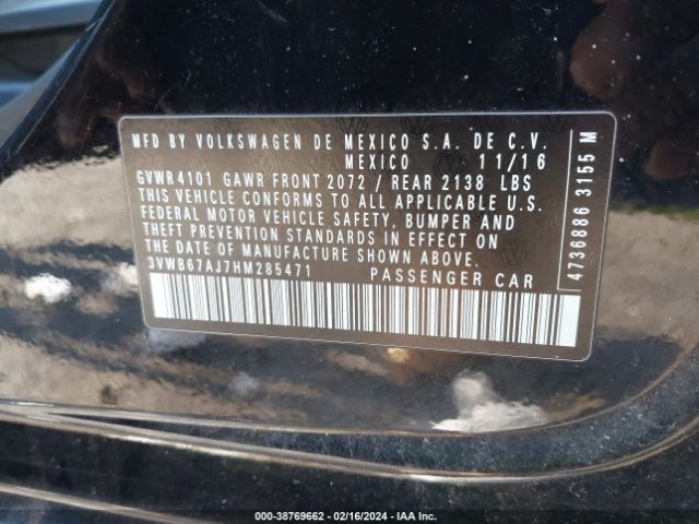 3VWB67AJ7HM285471 Volkswagen Jetta 1.4t Se