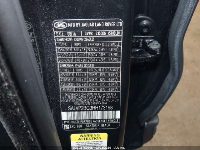 SALVP2BG3HH173198 Land Rover Range Rover Evoque Se/se Premium