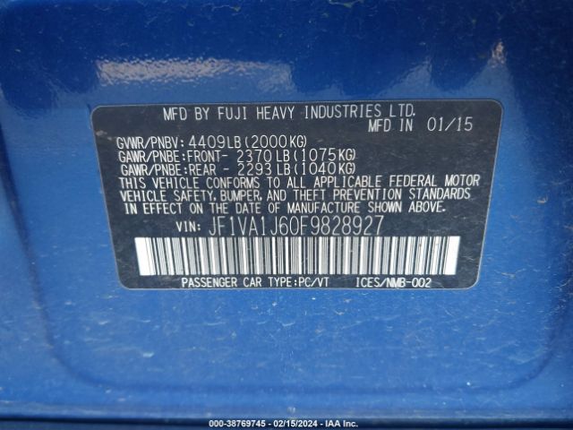 2015 SUBARU WRX JF1VA1J60F9828927 Photo 8