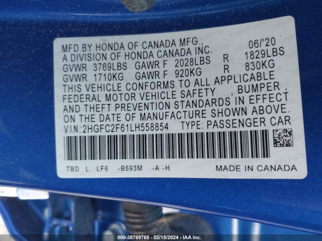 Honda Civic Lx 2020 2HGFC2F61LH558854 Image 9