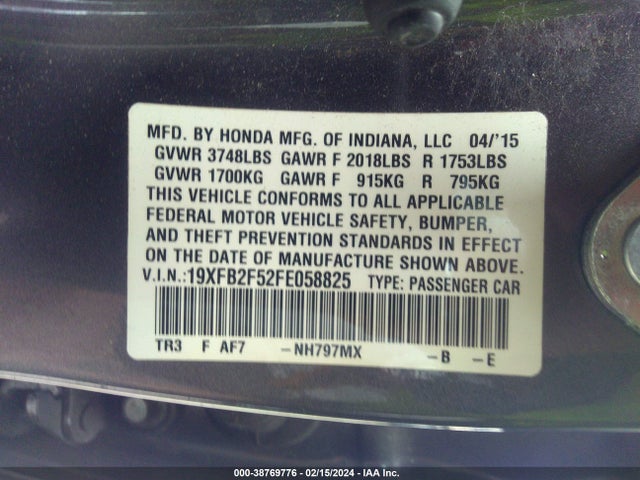 Honda Civic Lx 2015 19XFB2F52FE058825 Image 9