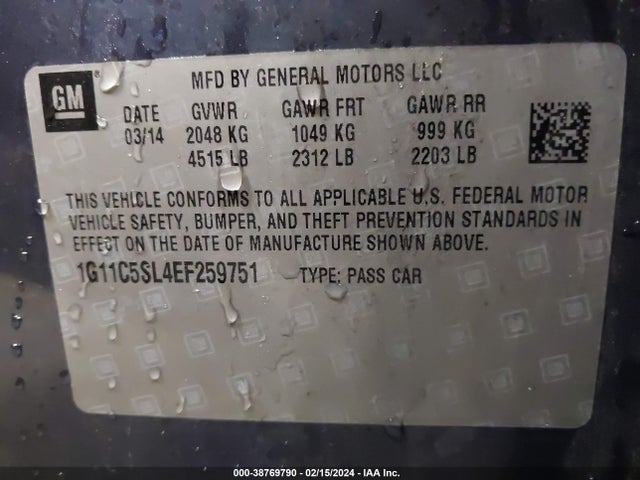 Chevrolet MALIBU 1LT 2014 1G11C5SL4EF259751 Image 9
