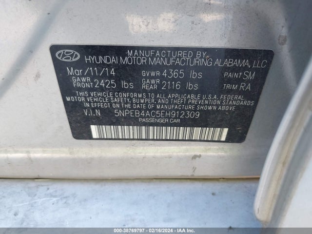 Hyundai SONATA GLS 2014 5NPEB4AC5EH912309 Image 9