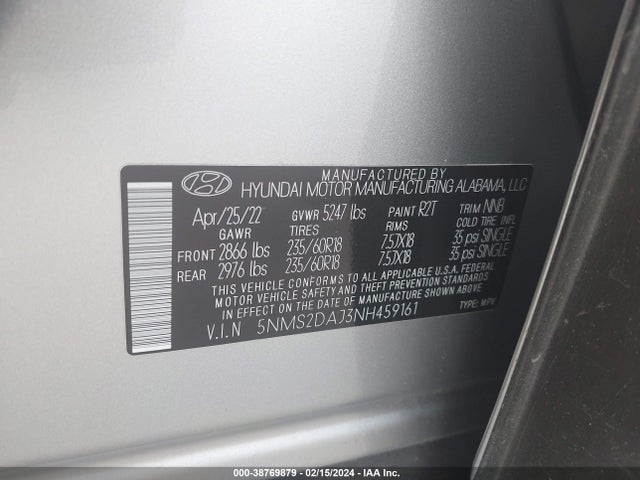Hyundai Santa Fe Sel 2022 5NMS2DAJ3NH459161 Image 9