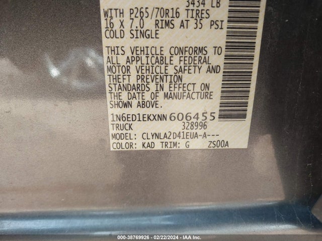 Nissan Frontier S 4x4 2022 1N6ED1EKXNN606455 Image 9