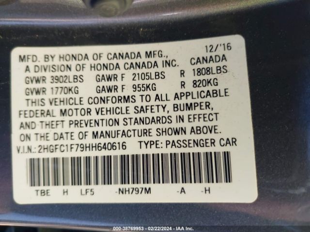 2HGFC1F79HH640616 Honda Civic Ex-l