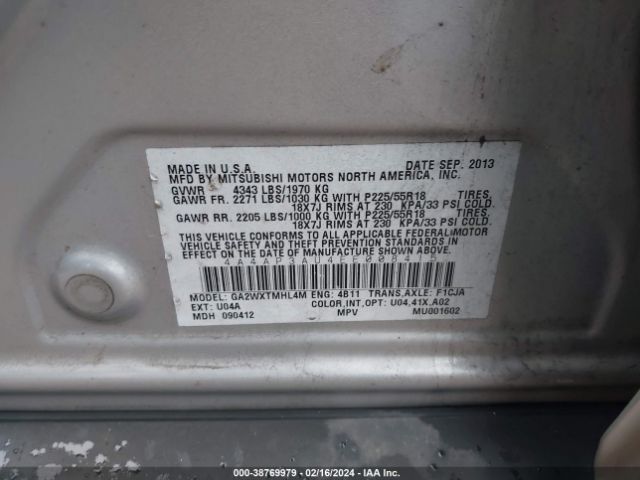 4A4AP3AU4EE008415 Mitsubishi Outlander Sport Es