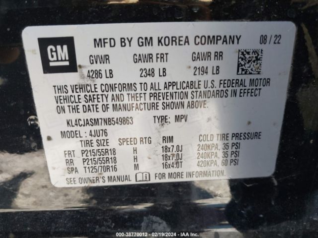 KL4CJASM7NB549863 Buick Encore Fwd Preferred