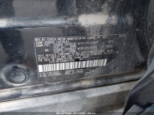 2T3F1RFV1KW074105 Toyota RAV4 LE