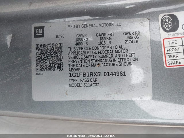 Chevrolet Camaro Rwd  1ls 2020 1G1FB1RX5L0144361 Image 9