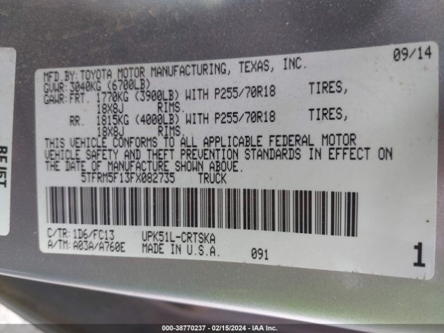 5TFRM5F13FX082735 Toyota Tundra Sr5 4.6l V8