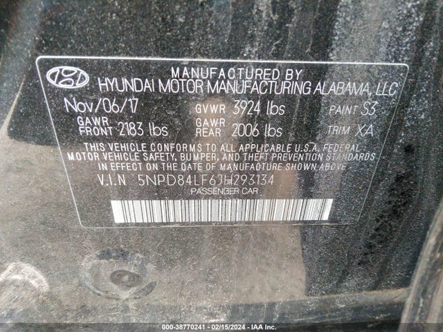 2018 Hyundai Elantra Sel მანქანა იყიდება აუქციონზე, vin: 5NPD84LF6JH293134, აუქციონის ნომერი: 38770241