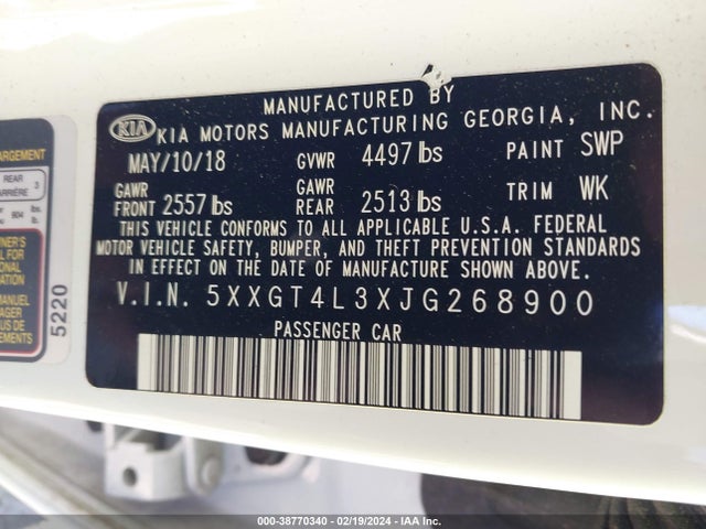 KIA Optima Lx 2018 5XXGT4L3XJG268900 Image 9