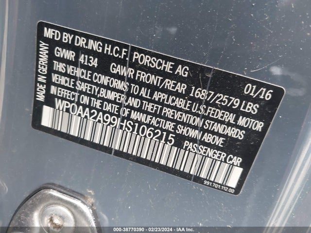 2017 PORSCHE 911 WP0AA2A99HS106215 Photo 8